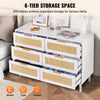 VEVOR 6 Drawer Rattan Dresser, Boho Dresser, Rattan Chest of Drawers with Spacious Storage, Natural Rattan Dresser for Bedroom, Living Room & Hallway,Rattan Nightstand with Sturdy Handles&Legs, White