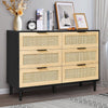 VEVOR 6 Drawer Rattan Dresser, Natural Rattan Closet Dresser with 6 Drawers, Modern Wood Chest Clothing Organizer & Storage Boho Dresser with Sturdy Handles & Legs, for Bedroom, Living Room & Hallway