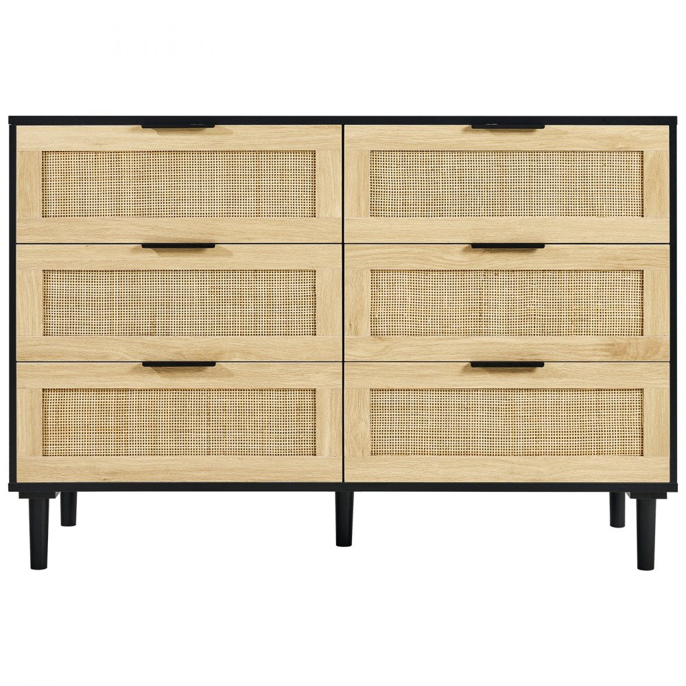 VEVOR 6 Drawer Rattan Dresser, Natural Rattan Closet Dresser with 6 Drawers, Modern Wood Chest Clothing Organizer & Storage Boho Dresser with Sturdy Handles & Legs, for Bedroom, Living Room & Hallway