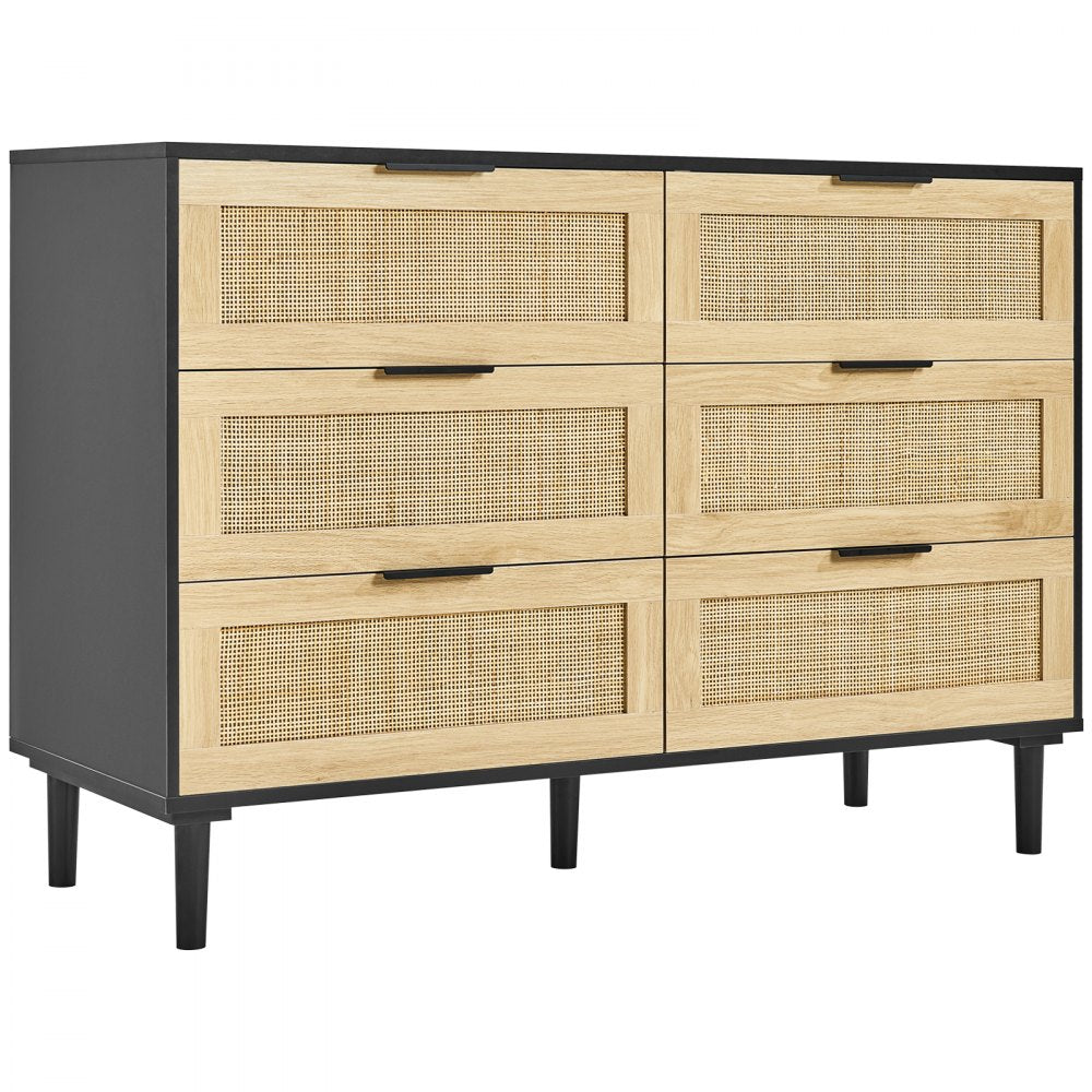 VEVOR 6 Drawer Rattan Dresser, Natural Rattan Closet Dresser with 6 Drawers, Modern Wood Chest Clothing Organizer & Storage Boho Dresser with Sturdy Handles & Legs, for Bedroom, Living Room & Hallway