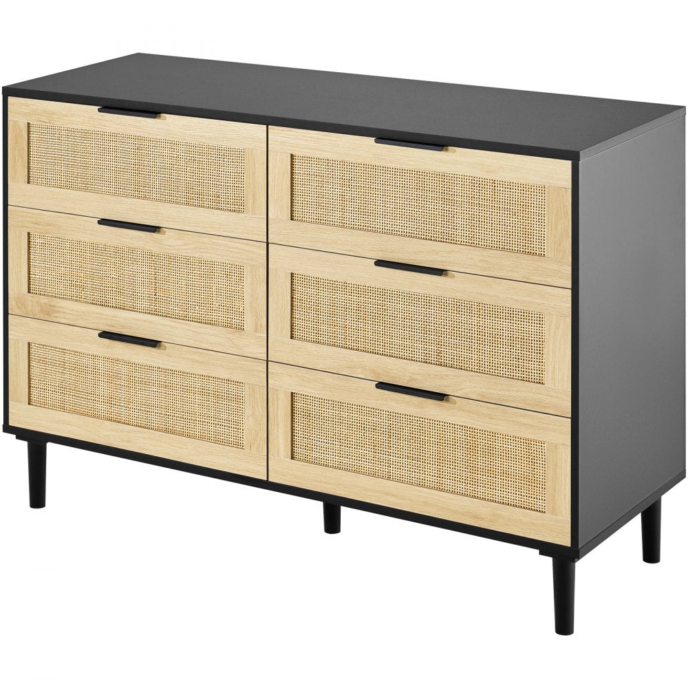 VEVOR 6 Drawer Rattan Dresser, Natural Rattan Closet Dresser with 6 Drawers, Modern Wood Chest Clothing Organizer & Storage Boho Dresser with Sturdy Handles & Legs, for Bedroom, Living Room & Hallway