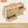 VEVOR 7 Drawer Rattan Dresser, Natural Rattan Wood Dressers with LED Light, Modern Wood Chest Clothing Organizer & Storage Boho Dresser with Sturdy Handles & Legs, for Bedroom, Living Room & Hallway