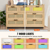 VEVOR 7 Drawer Rattan Dresser, Natural Rattan Wood Dressers with LED Light, Modern Wood Chest Clothing Organizer & Storage Boho Dresser with Sturdy Handles & Legs, for Bedroom, Living Room & Hallway
