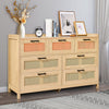 VEVOR 7 Drawer Rattan Dresser, Natural Rattan Wood Dressers with LED Light, Modern Wood Chest Clothing Organizer & Storage Boho Dresser with Sturdy Handles & Legs, for Bedroom, Living Room & Hallway