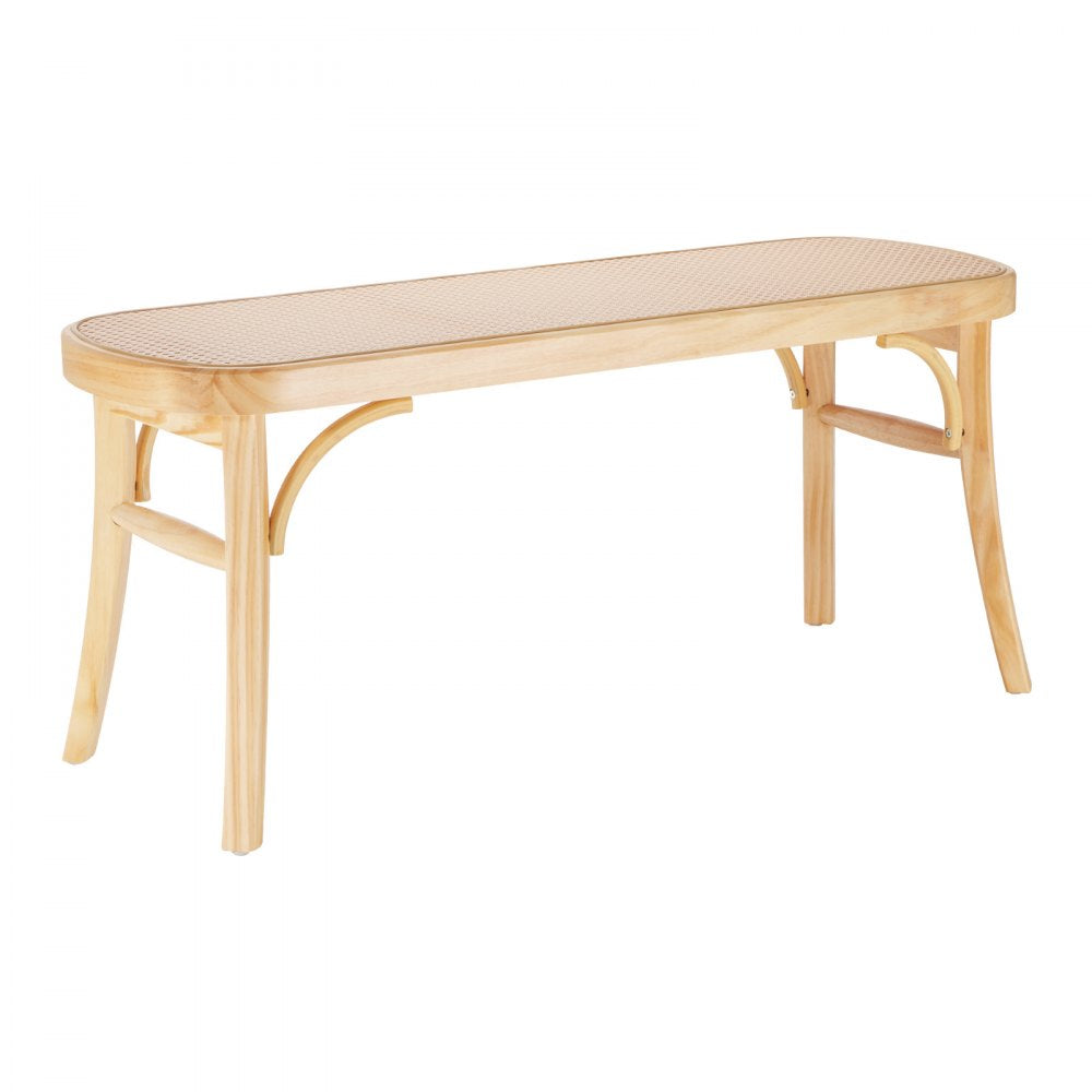 VEVOR Rattan Bench, 43.3" Wooden Rattan Bench, Entrywway Bench with Oak Wood Legs, Bedroom End of Bed Boho Bench with Hand Woven Rattan, for Living Room, Kitchen
