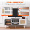 VEVOR Rattan TV Stand, Boho TV Cabinet for 55 inch TV, Mid Century Modern TV Stand, Rattan TV Console with Adjustable Shelfs for  Living Room, Media Room, White