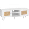 VEVOR Rattan TV Stand, Boho TV Cabinet for 55 inch TV, Mid Century Modern TV Stand, Rattan TV Console with Adjustable Shelfs for  Living Room, Media Room, White