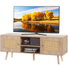 VEVOR Rattan TV Stand, Boho TV Cabinet for 55 inch TV, Mid Century Modern TV Stand, Rattan TV Console with Adjustable Shelfs for  Living Room, Media Room, Oak