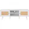 VEVOR Rattan TV Stand for 65 inch TV, Boho TV Stand with Rattan Door, Entertainment Center with Build-in Socket and USB Ports, Modern TV Console for Living Room, Media Room, White