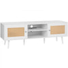 VEVOR Rattan TV Stand for 65 inch TV, Boho TV Stand with Rattan Door, Entertainment Center with Build-in Socket and USB Ports, Modern TV Console for Living Room, Media Room, White