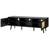 VEVOR Rattan TV Stand for 65 inch TV, Boho TV Stand with Rattan Door, Entertainment Center with Build-in Socket and USB Ports, Modern TV Console for Living Room, Media Room, Black