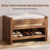 VEVOR Rattan Bench, 30.9" Rattan Shoe Bench, Entryway Bench with Storage Drawer and Linen Seat Cushion, Farmhouse Boho Bench with Hand Woven Rattan, for Entryway, Bedroom, Living Room, Kitchen