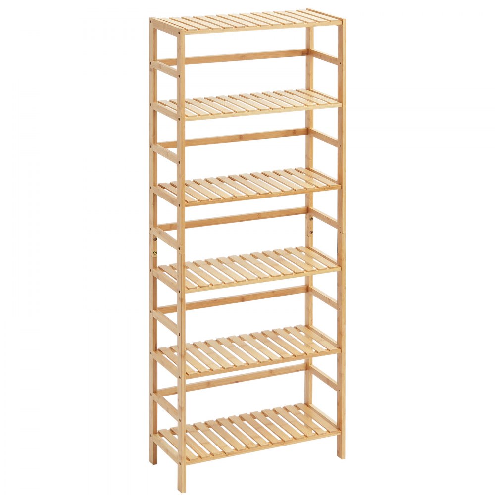 VEVOR 6-Tier Bamboo Shelf, Open Wood Bookshelf, Display Storage Rack Organizer, Freestanding Flower Plant Stand, Multifunctional Bamboo Bookshelf Ideal for Bathroom, Bedroom, Office, Study, Natural