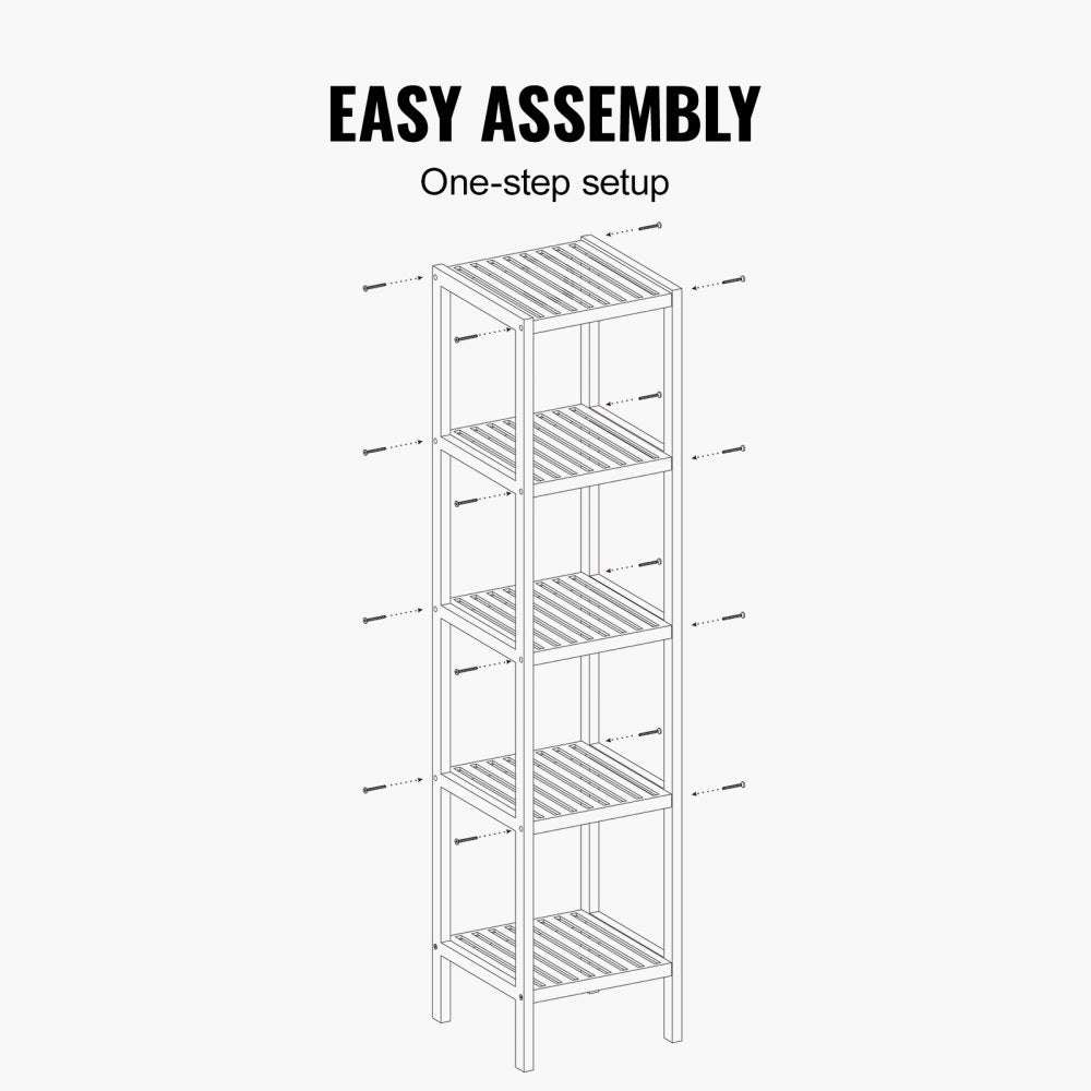 VEVOR 5-Tier Bathroom Standing Shelf, Narrow Shelving Unit, Display Storage Rack Organizer, Freestanding Flower Plant Stand, Multifunctional Bamboo Shelf Ideal for BathRoom, Kitchen, Home, Natural