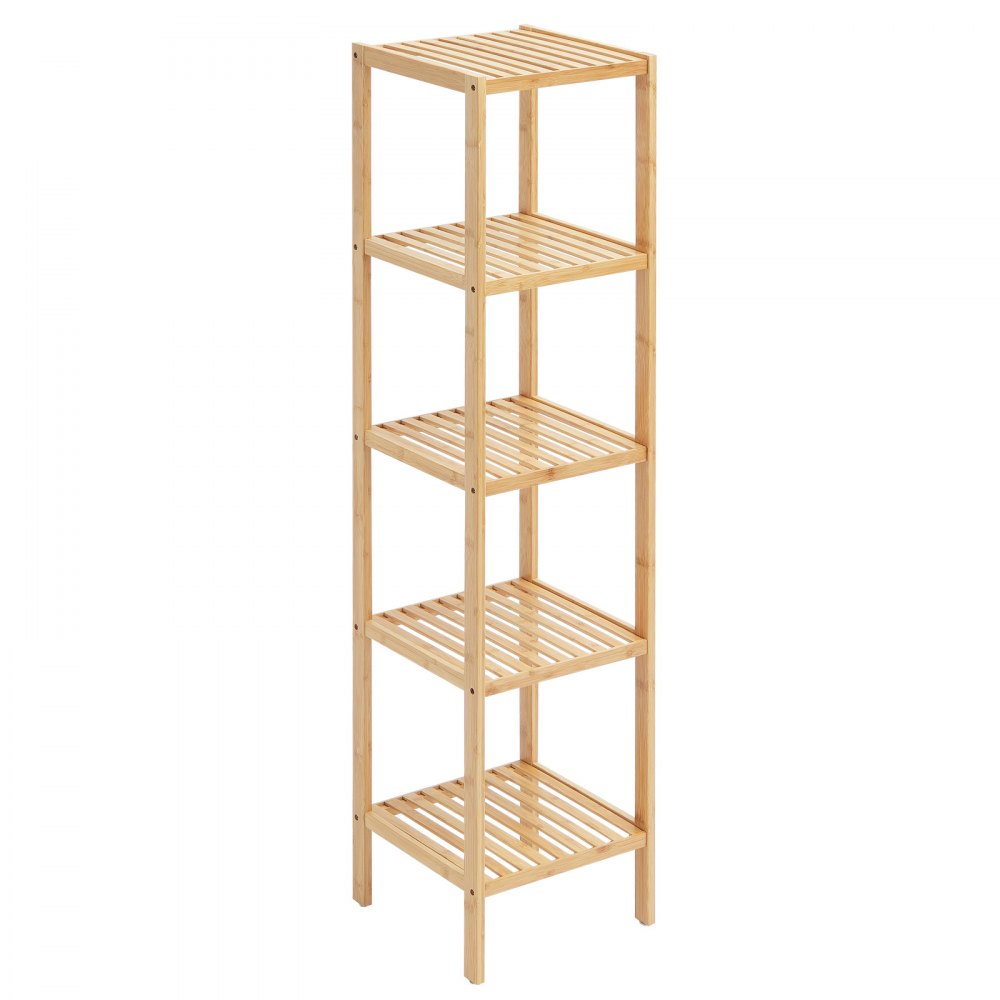 VEVOR 5-Tier Bathroom Standing Shelf, Narrow Shelving Unit, Display Storage Rack Organizer, Freestanding Flower Plant Stand, Multifunctional Bamboo Shelf Ideal for BathRoom, Kitchen, Home, Natural