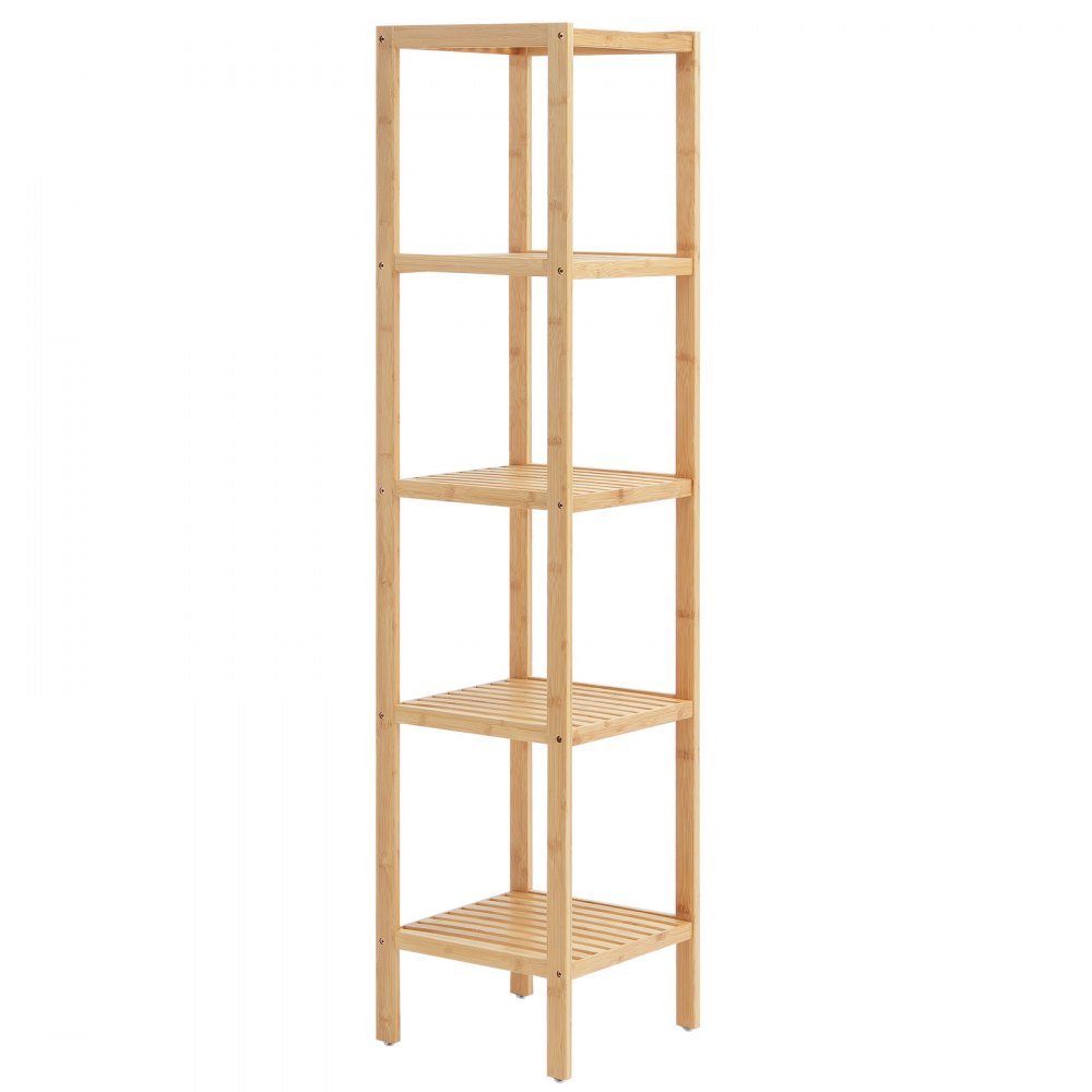 VEVOR 5-Tier Bathroom Standing Shelf, Narrow Shelving Unit, Display Storage Rack Organizer, Freestanding Flower Plant Stand, Multifunctional Bamboo Shelf Ideal for BathRoom, Kitchen, Home, Natural