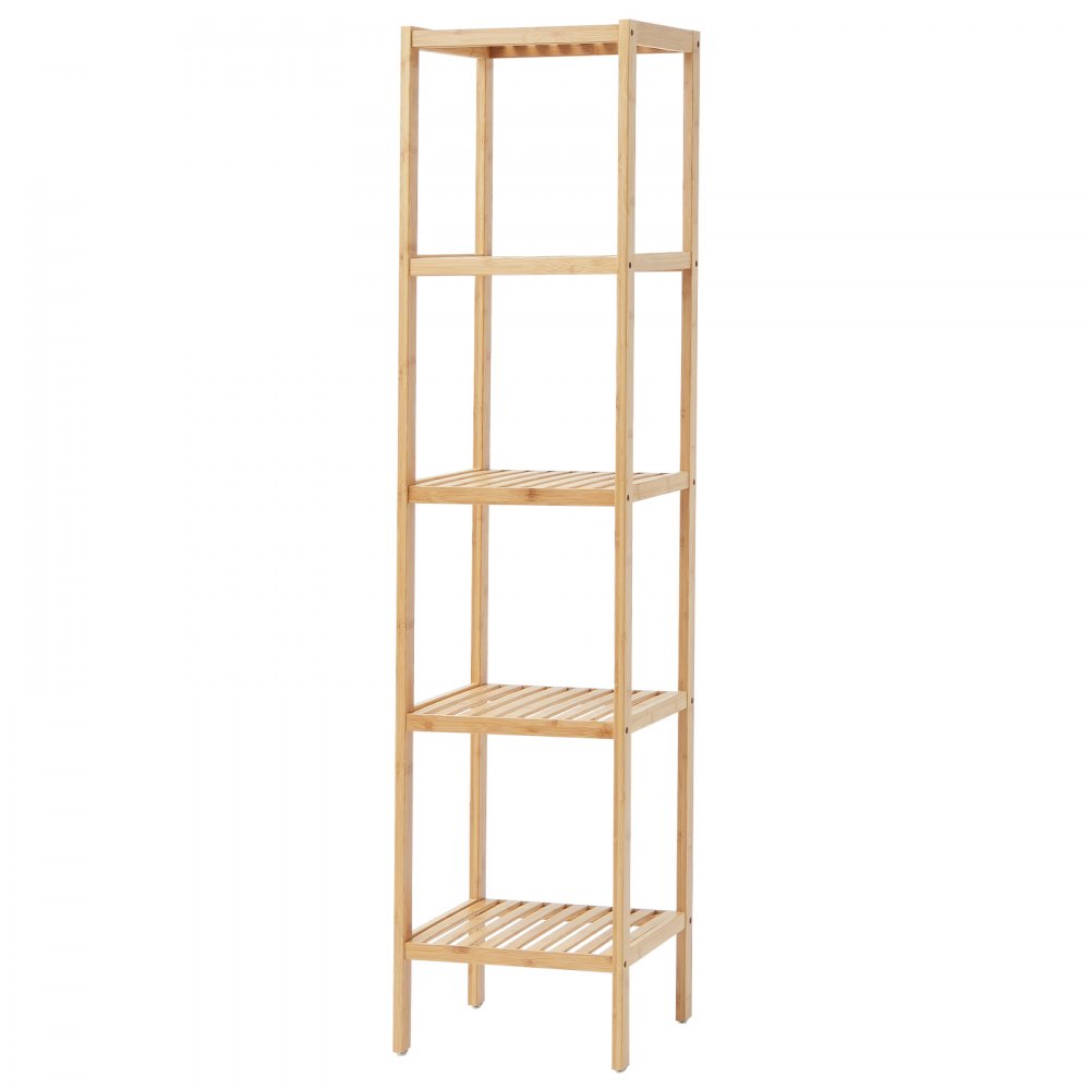 VEVOR 5-Tier Bathroom Standing Shelf, Narrow Shelving Unit, Display Storage Rack Organizer, Freestanding Flower Plant Stand, Multifunctional Bamboo Shelf Ideal for BathRoom, Kitchen, Home, Natural