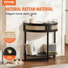 VEVOR Half-moon Rattan Console Table with 2 Drawers, Rattan Entryway Table with Natural Rattan Sliding Door, Console Table with Storage for Living Room, Study, Entryway Or TV Wall, Black