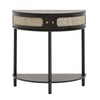 VEVOR Half-moon Rattan Console Table with 2 Drawers, Rattan Entryway Table with Natural Rattan Sliding Door, Console Table with Storage for Living Room, Study, Entryway Or TV Wall, Black