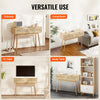 VEVOR Rattan Console Table with 2 Storage Drawers, Rattan Entryway Table with Natural Rattan Sliding Door, Console Sofa Table for Living Room, Study, Entryway Or TV Wall, Natural