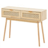 VEVOR Rattan Console Table with 2 Storage Drawers, Rattan Entryway Table with Natural Rattan Sliding Door, Console Sofa Table for Living Room, Study, Entryway Or TV Wall, Natural