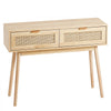 VEVOR Rattan Console Table with 2 Storage Drawers, Rattan Entryway Table with Natural Rattan Sliding Door, Console Sofa Table for Living Room, Study, Entryway Or TV Wall, Natural