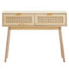 VEVOR Rattan Console Table with 2 Storage Drawers, Rattan Entryway Table with Natural Rattan Sliding Door, Console Sofa Table for Living Room, Study, Entryway Or TV Wall, Natural
