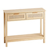 VEVOR Rattan Console Table with 2 Storage Drawers, Rattan Entryway Table with Natural Rattan Sliding Door, Console Sofa Table for Living Room, Study, Entryway Or TV Wall, Natural