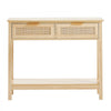 VEVOR Rattan Console Table with 2 Storage Drawers, Rattan Entryway Table with Natural Rattan Sliding Door, Console Sofa Table for Living Room, Study, Entryway Or TV Wall, Natural