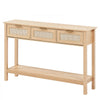 VEVOR Rattan Console Table with 3 Storage Drawers, Rattan Entryway Table with Natural Rattan Sliding Door, Console Sofa Table for Living Room, Study, Entryway Or TV Wall, Natural