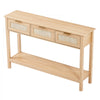 VEVOR Rattan Console Table with 3 Storage Drawers, Rattan Entryway Table with Natural Rattan Sliding Door, Console Sofa Table for Living Room, Study, Entryway Or TV Wall, Natural
