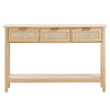 VEVOR Rattan Console Table with 3 Storage Drawers, Rattan Entryway Table with Natural Rattan Sliding Door, Console Sofa Table for Living Room, Study, Entryway Or TV Wall, Natural
