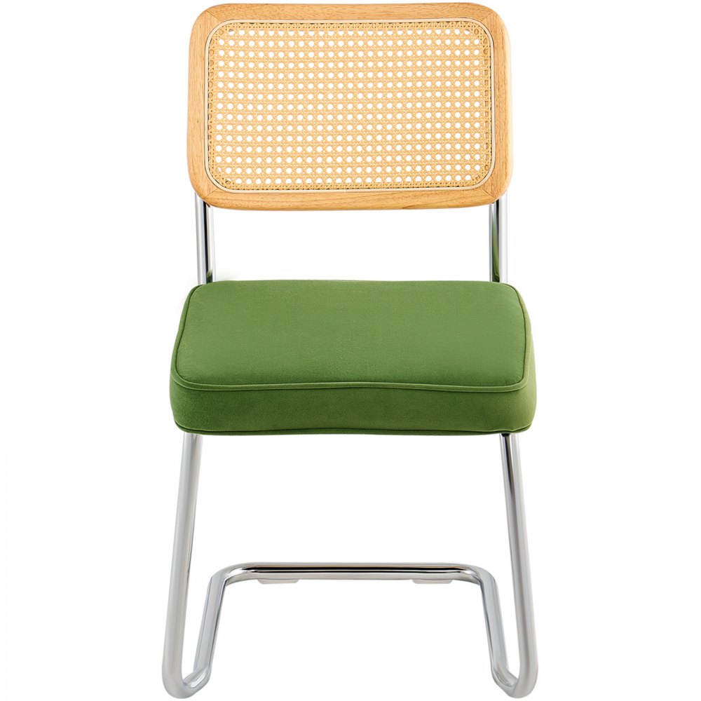 VEVOR Rattan Dining Chairs Set of 2, Mid Century Modern Dining Chair, Upholstered Velvet Accent Chair with Rattan Back, Retro Dining Room Kitchen Chair for Living Room, Bedroom, Office (18.1 Inch)