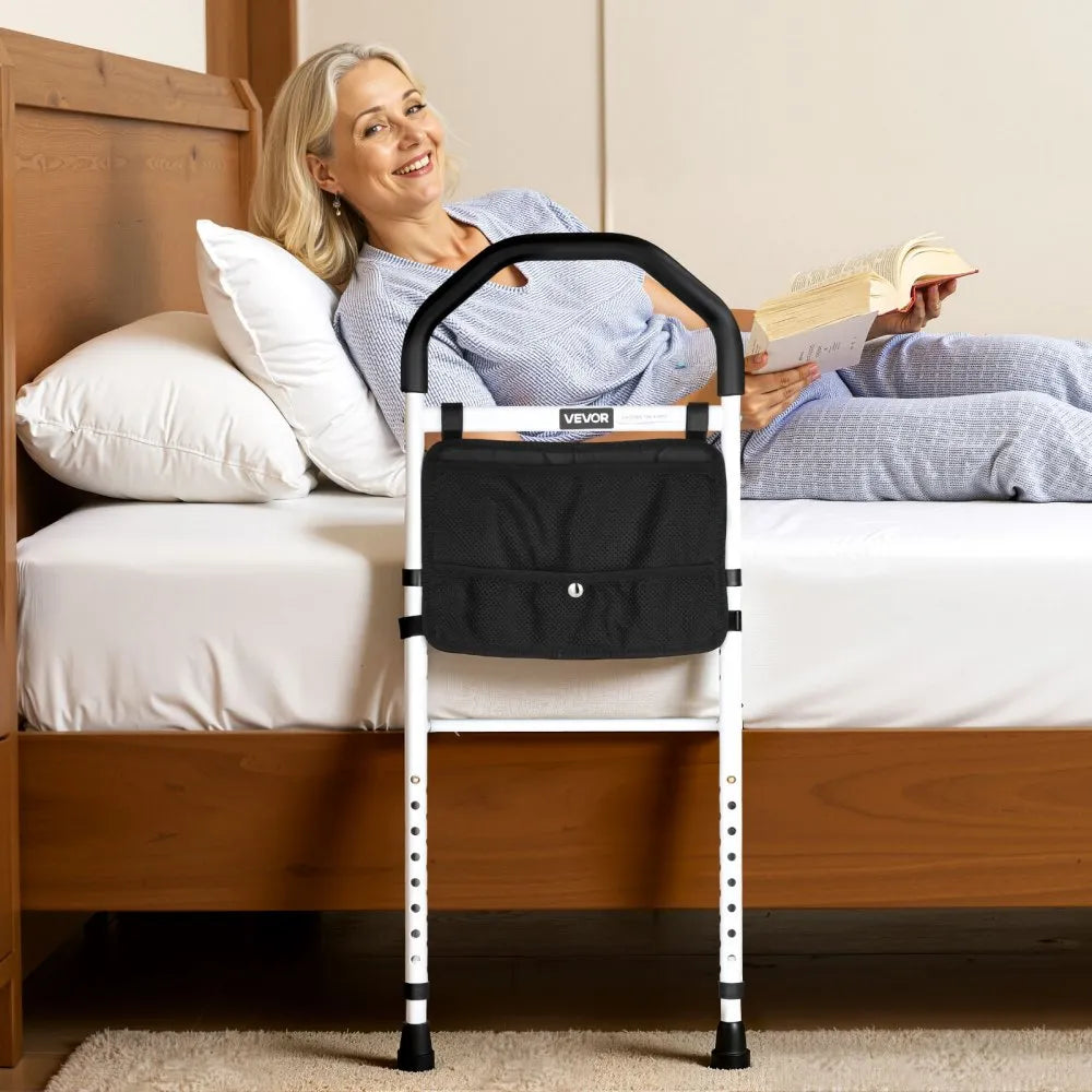 VEVOR Bed Rail for Elderly, Bedside Assist Rails with Supporting Leg and PU Handrail, Adjustable Height Carbon Steel Pipe Bedside Cane, Bed Bars for Seniors & Patients, Fits King, Queen, Full, Twin