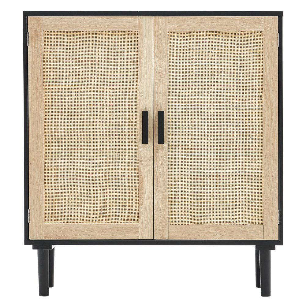 VEVOR Rattan Cabinet, Rattan Storage Cabinet with 2 Magnetic Doors and Adjustable Shelves, Sideboard Buffet Cabinet for Hallway, Entryway, Living Room, or Kitchen, Black