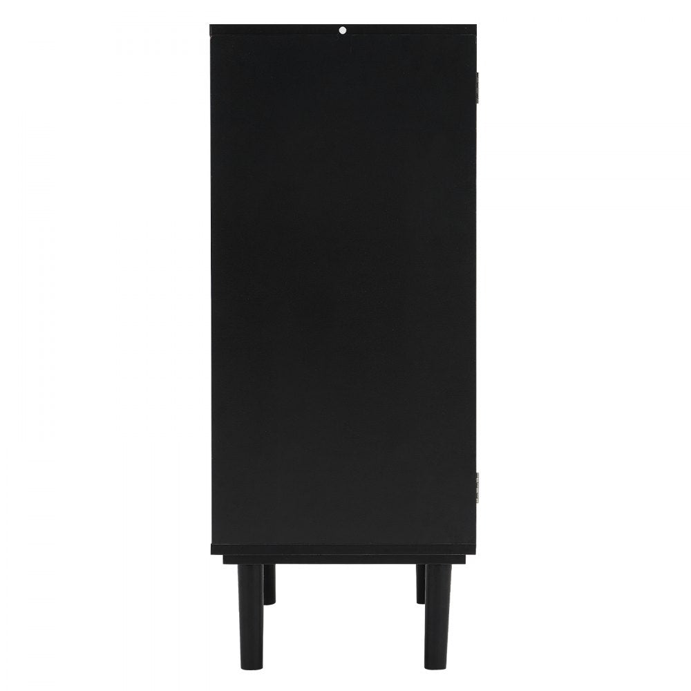 VEVOR Rattan Cabinet, Rattan Storage Cabinet with 2 Magnetic Doors and Adjustable Shelves, Sideboard Buffet Cabinet for Hallway, Entryway, Living Room, or Kitchen, Black