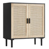 VEVOR Rattan Cabinet, Rattan Storage Cabinet with 2 Magnetic Doors and Adjustable Shelves, Sideboard Buffet Cabinet for Hallway, Entryway, Living Room, or Kitchen, Black