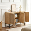 VEVOR Rattan Cabinet, Rattan Storage Cabinet with 3 Magnetic Doors and Adjustable Shelves, Sideboard Buffet Cabinet for Hallway, Entryway, Living Room, or Kitchen, Natural