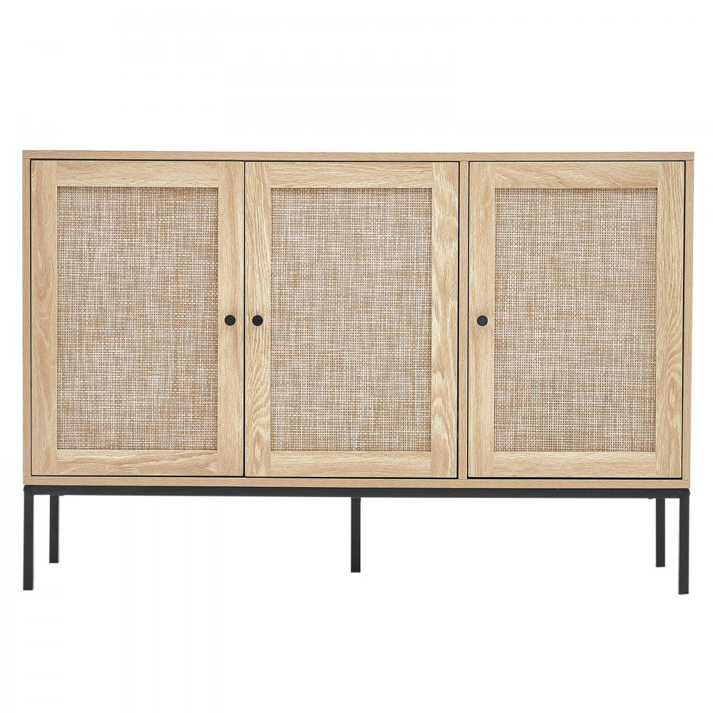 VEVOR Rattan Cabinet, Rattan Storage Cabinet with 3 Magnetic Doors and Adjustable Shelves, Sideboard Buffet Cabinet for Hallway, Entryway, Living Room, or Kitchen, Natural