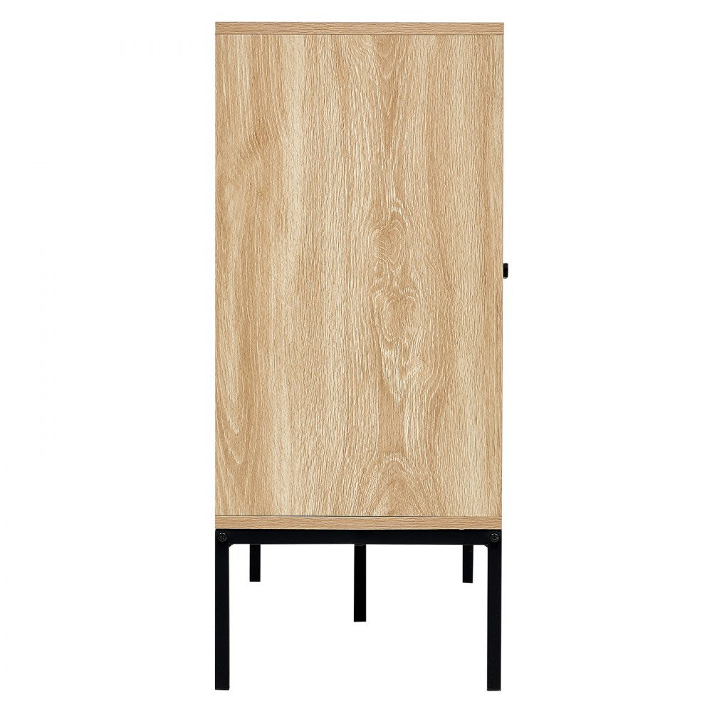 VEVOR Rattan Cabinet, Rattan Storage Cabinet with 3 Magnetic Doors and Adjustable Shelves, Sideboard Buffet Cabinet for Hallway, Entryway, Living Room, or Kitchen, Natural