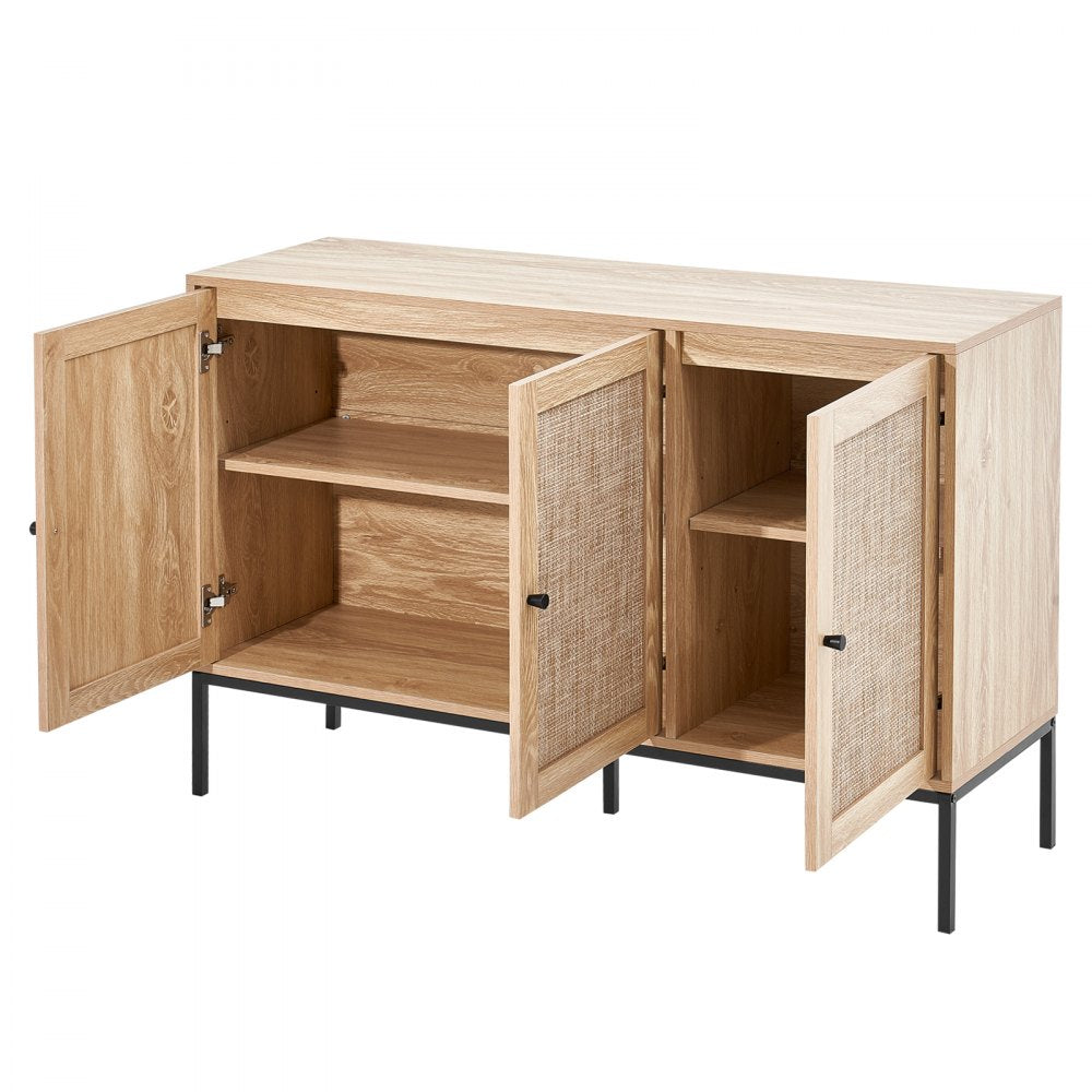 VEVOR Rattan Cabinet, Rattan Storage Cabinet with 3 Magnetic Doors and Adjustable Shelves, Sideboard Buffet Cabinet for Hallway, Entryway, Living Room, or Kitchen, Natural