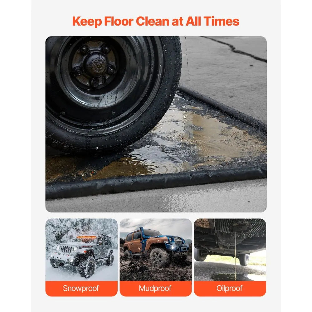 VEVOR Containment Mat, 7 ft 9 in x 16 ft, Non-Slip PVC Garage Floor Mat with a Cleaning Squeegee, Heavy Duty Durable Waterproof Containment Protection from Snow, Rain and Mud for Cars Parking, Black