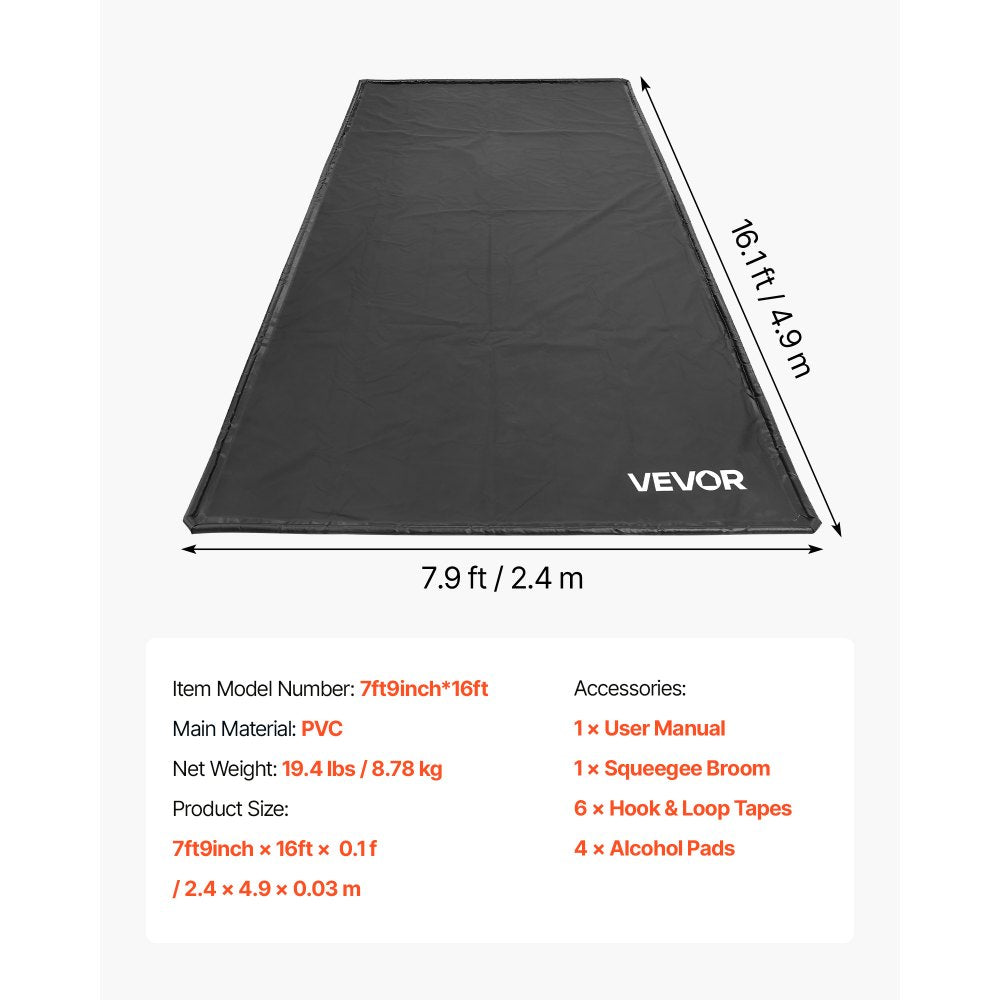 VEVOR Containment Mat, 7 ft 9 in x 16 ft, Non-Slip PVC Garage Floor Mat with a Cleaning Squeegee, Heavy Duty Durable Waterproof Containment Protection from Snow, Rain and Mud for Cars Parking, Black