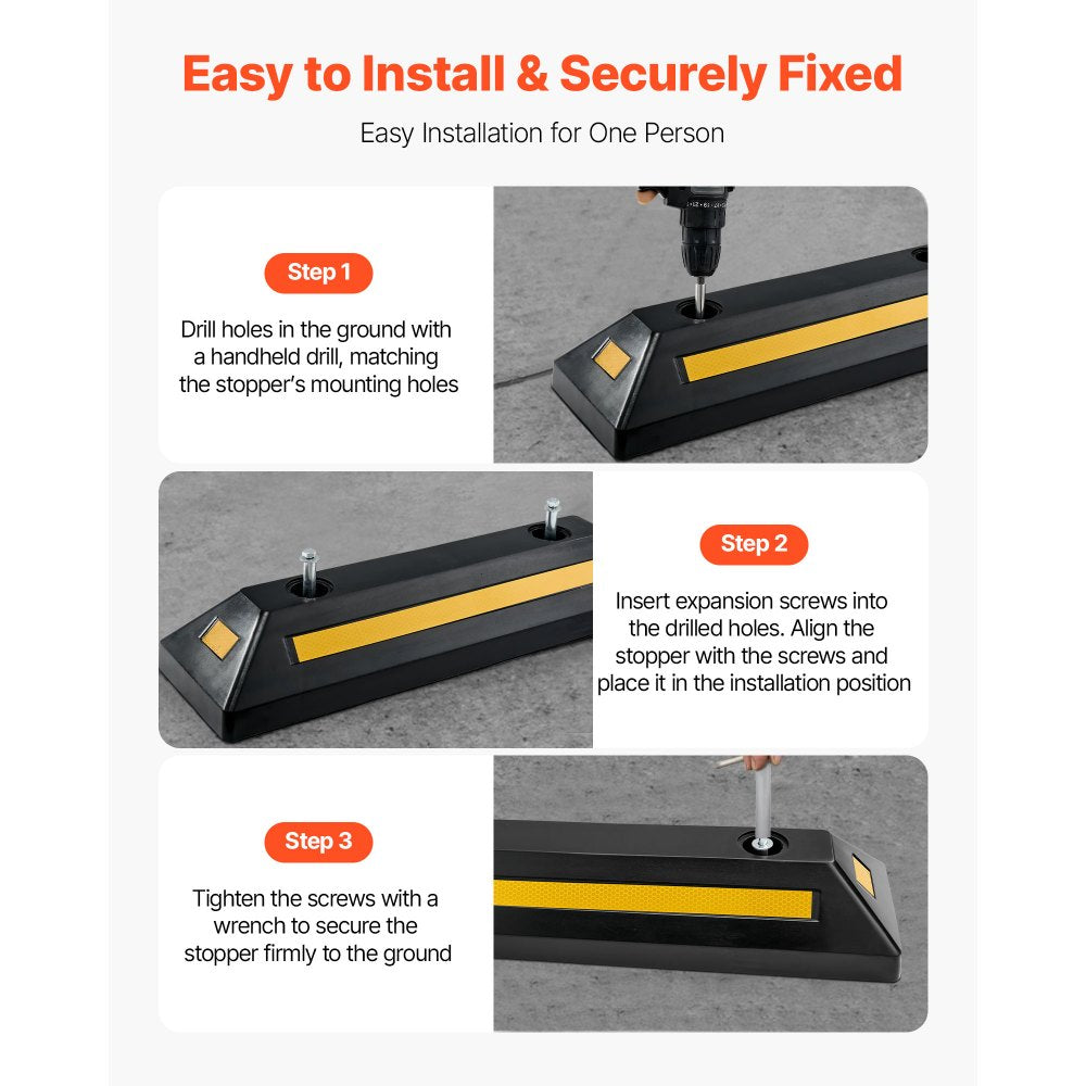 VEVOR Parking Stopper, 21.6 Inch 2 Pcs Heavy Duty Parking Aid for Garage, Rubber Curb Garage Floor Stopper with Reflective Strips, Aid Gadgets for Cars Vans Trucks Tire Wheel Guide Block Stops Bumpers