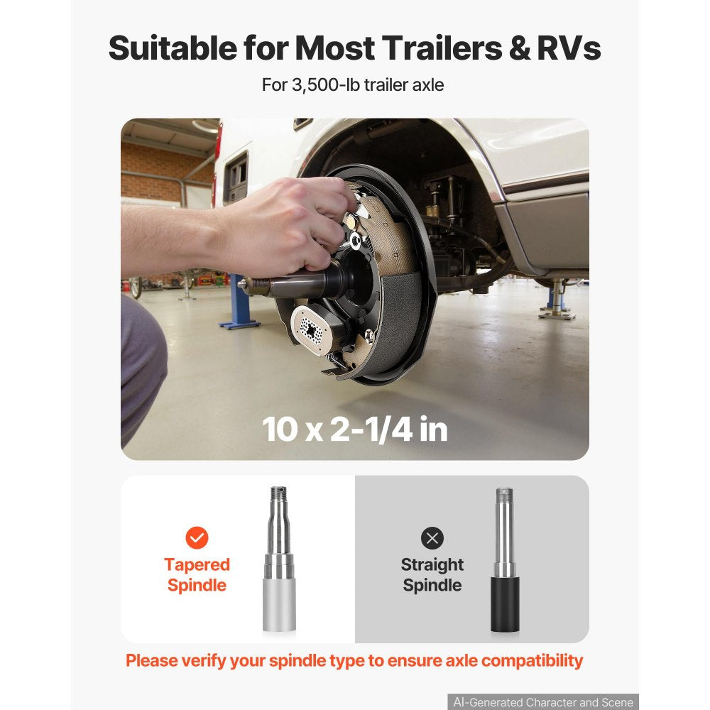 VEVOR Electric Trailer Brake Assembly, 10 x 2-1/4 Inch, Electric Brakes Kit, Great for Trailers, RVs, Self-Adjusting, for 3500 lbs Trailers, Backing Plates for Braking System Part Replacement, 1 Pair