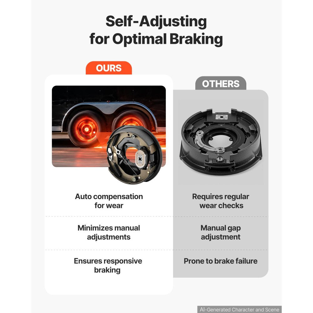 VEVOR Electric Trailer Brake Assembly, 10 x 2-1/4 Inch, Electric Brakes Kit, Great for Trailers, RVs, Self-Adjusting, for 3500 lbs Trailers, Backing Plates for Braking System Part Replacement, 1 Pair