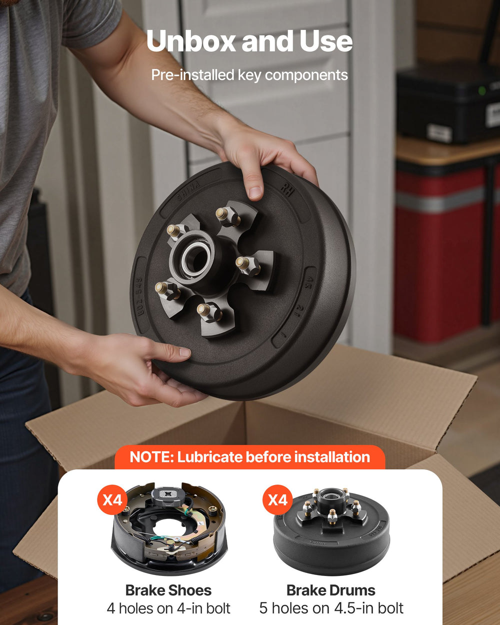 VEVOR Electric Trailer Brake Assembly, 10 x 2-1/4 Inch, 1 Pair Self-Adjusting Electric Brakes Kit for 3500 lbs Trailer Axle, Backing Plates for Braking System Part Replacement, Fit for Trailers, RVs