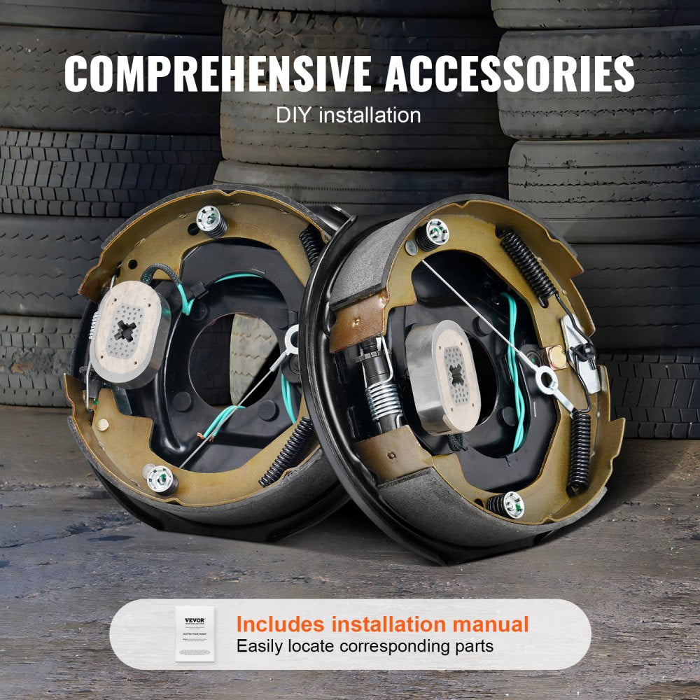 VEVOR Electric Trailer Brake Assembly, 10" x 2-1/4", 1 Pair Self-Adjusting Electric Brakes Kit for 3500 lbs Axle, 4-Hole Mounting, Backing Plates for Brake System Part Replacement (1 Right + 1 Left)