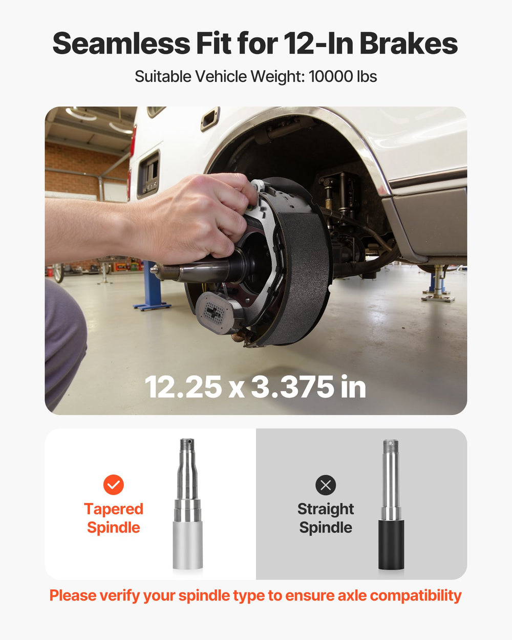 VEVOR electric trailer brake kit installed on trailer axle (12.25 x 3.375 in)