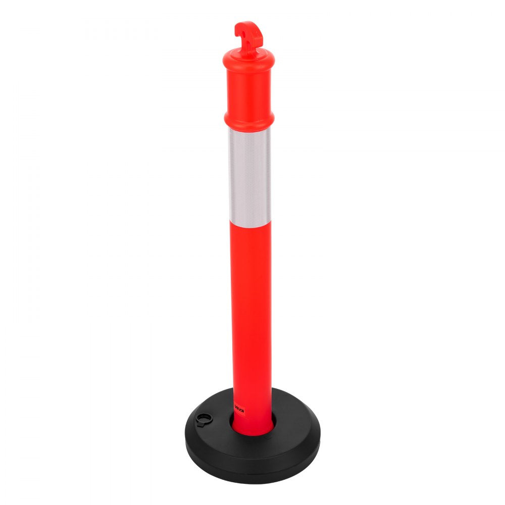VEVOR 6 Pack Traffic Delineator Posts, 48 inches Traffic Safety Cones with Fillable Base and Reflective Strips, Heavy Duty Delineator Posts for Construction Site, Parking Lot, Crowd Control, Red